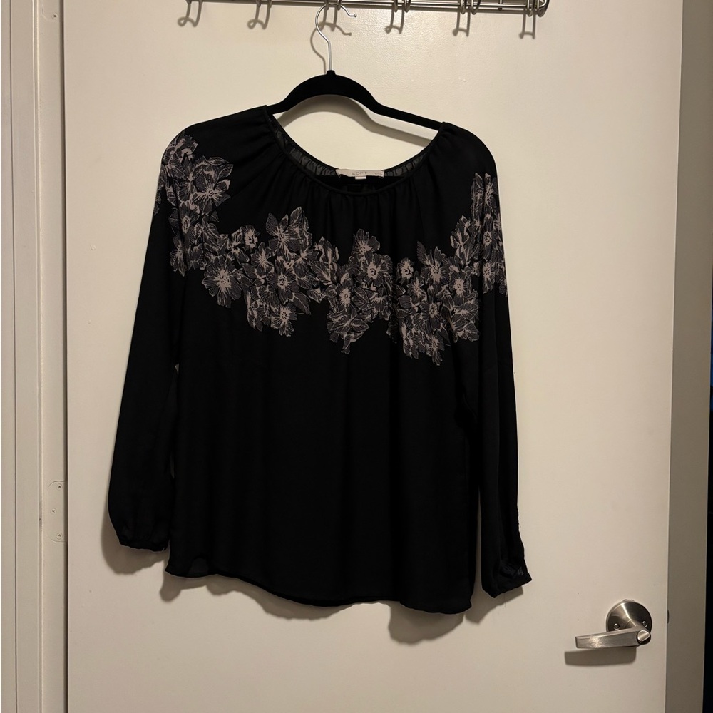 LOFT Floral Black Women's Top large petite